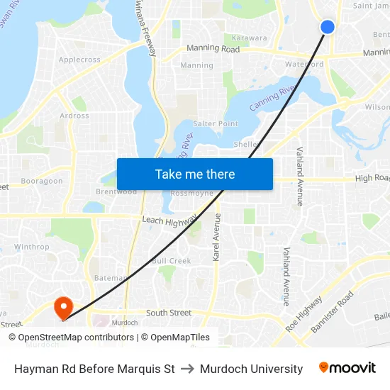 Hayman Rd Before Marquis St to Murdoch University map