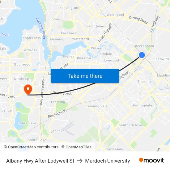 Albany Hwy After Ladywell St to Murdoch University map