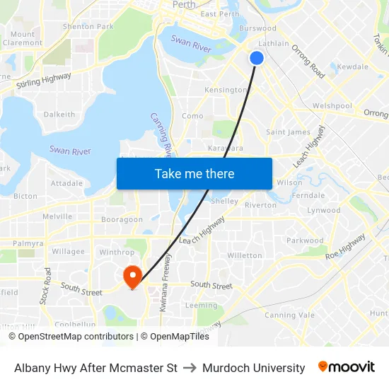 Albany Hwy After Mcmaster St to Murdoch University map