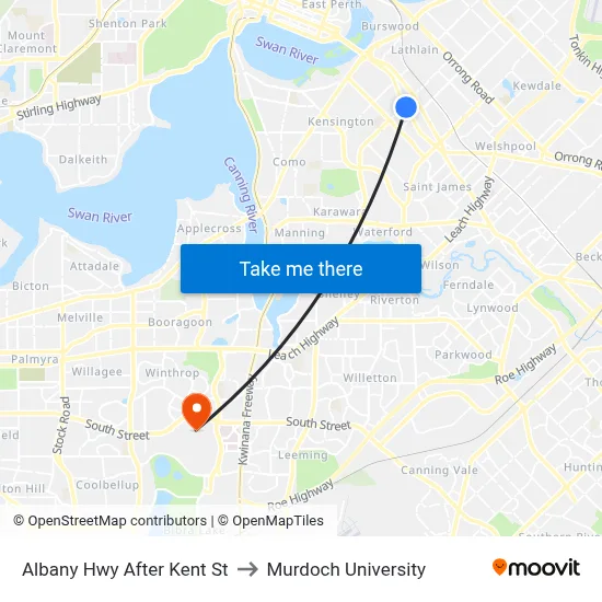 Albany Hwy After Kent St to Murdoch University map