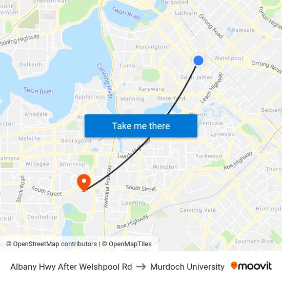 Albany Hwy After Welshpool Rd to Murdoch University map