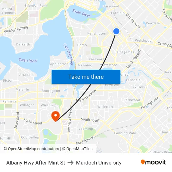 Albany Hwy After Mint St to Murdoch University map