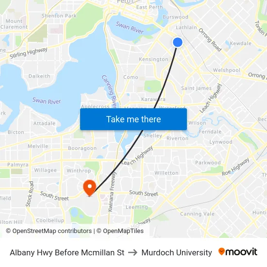 Albany Hwy Before Mcmillan St to Murdoch University map