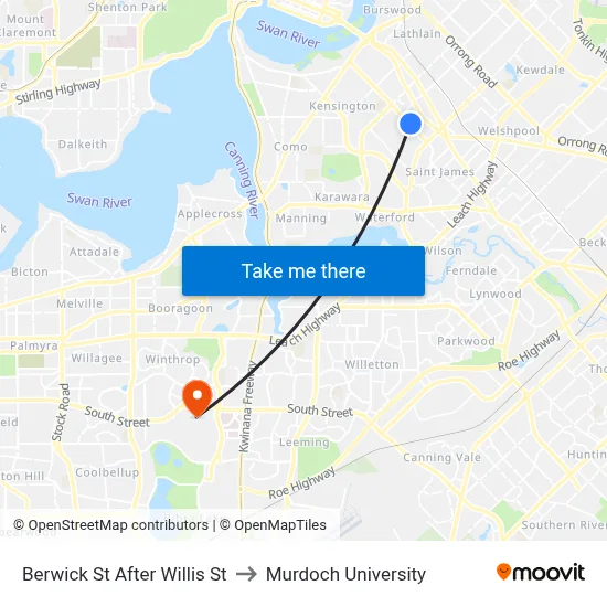 Berwick St After Willis St to Murdoch University map