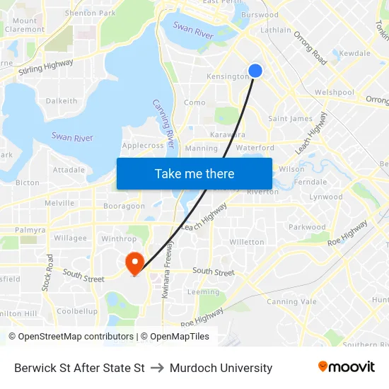 Berwick St After State St to Murdoch University map