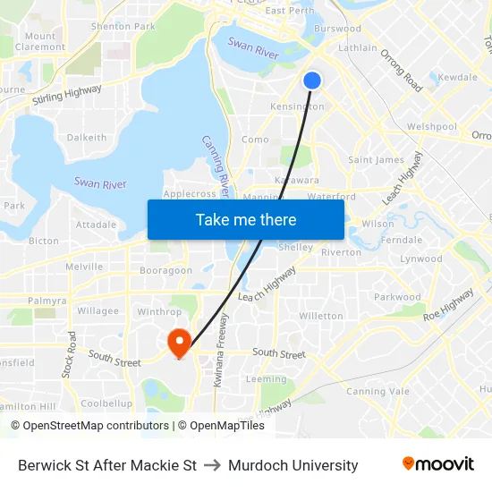 Berwick St After Mackie St to Murdoch University map