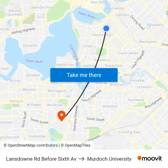 Lansdowne Rd Before Sixth Av to Murdoch University map