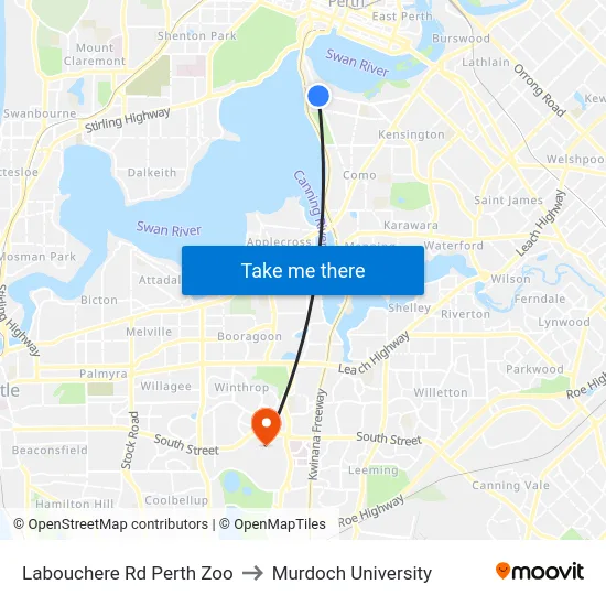 Labouchere Rd Perth Zoo to Murdoch University map