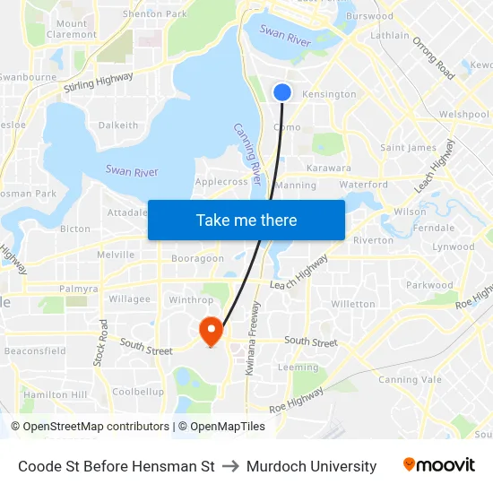 Coode St Before Hensman St to Murdoch University map