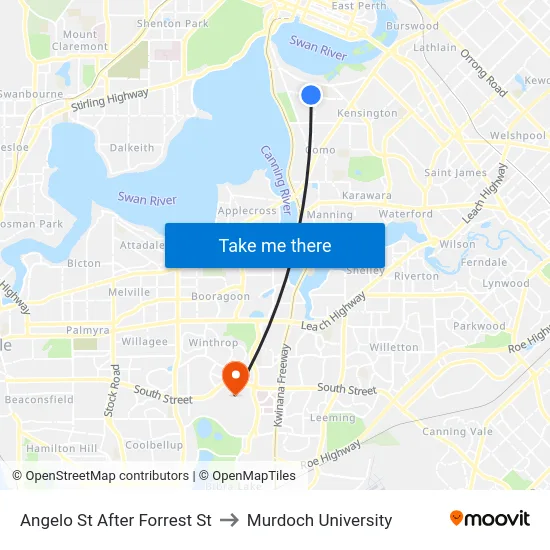 Angelo St After Forrest St to Murdoch University map