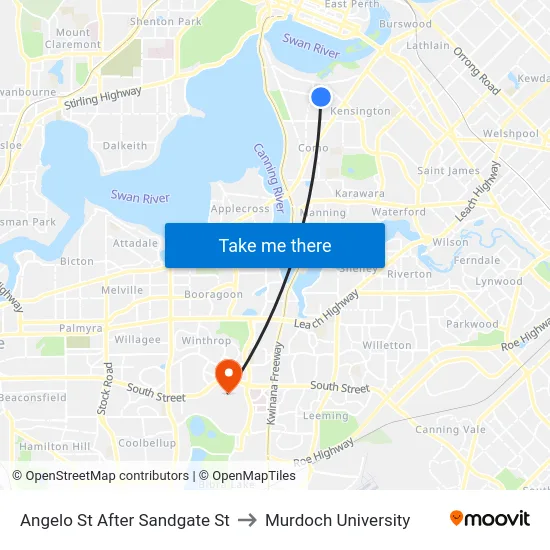 Angelo St After Sandgate St to Murdoch University map