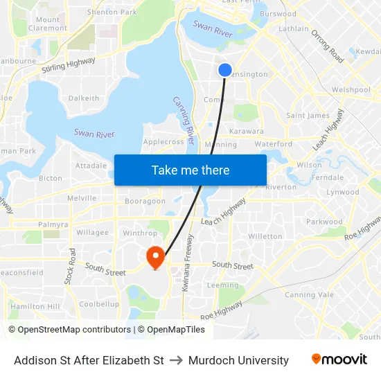 Addison St After Elizabeth St to Murdoch University map