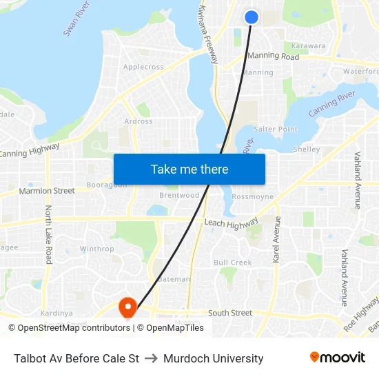 Talbot Av Before Cale St to Murdoch University map