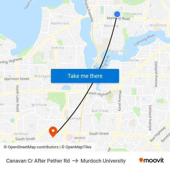 Canavan Cr After Pether Rd to Murdoch University map