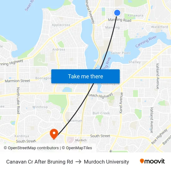 Canavan Cr After Bruning Rd to Murdoch University map