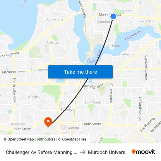 Challenger Av Before Manning Rd to Murdoch University map