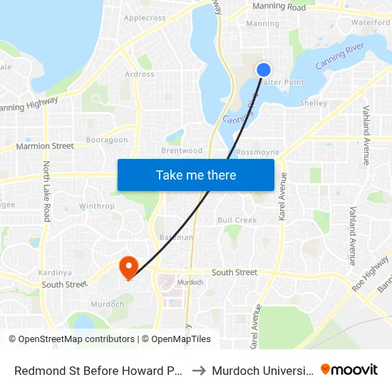 Redmond St Before Howard Pde to Murdoch University map