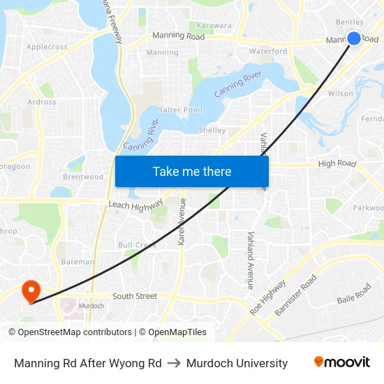 Manning Rd After Wyong Rd to Murdoch University map
