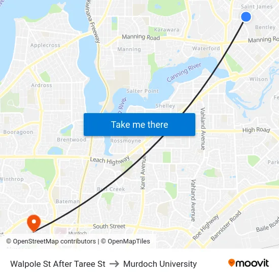 Walpole St After Taree St to Murdoch University map