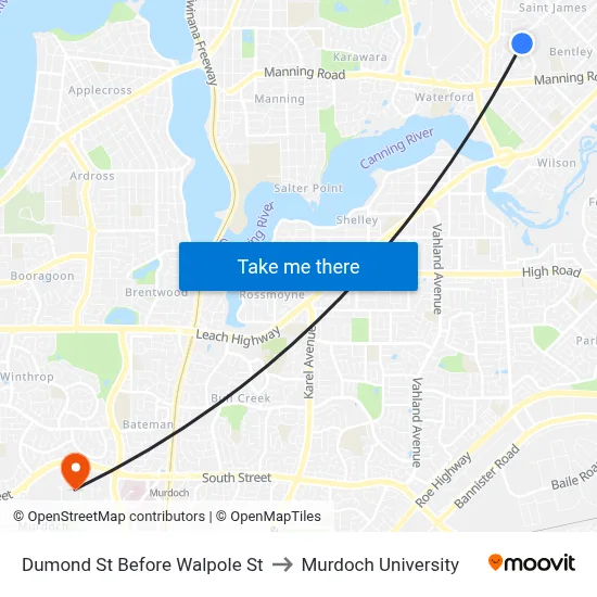 Dumond St Before Walpole St to Murdoch University map