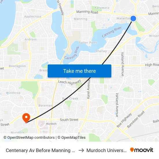 Centenary Av Before Manning Rd to Murdoch University map