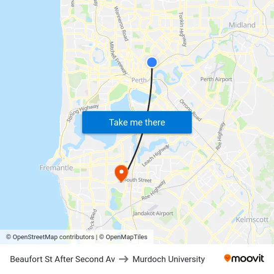 Beaufort St After Second Av to Murdoch University map