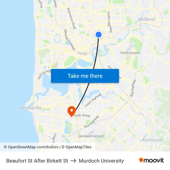 Beaufort St After Birkett St to Murdoch University map
