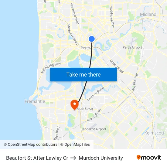 Beaufort St After Lawley Cr to Murdoch University map