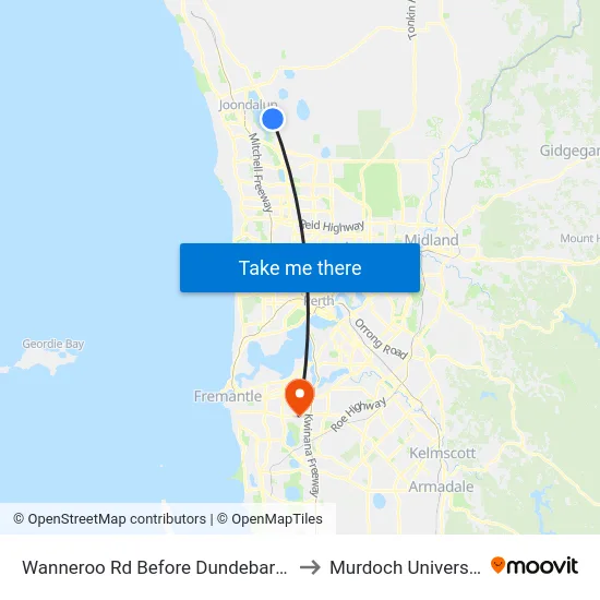 Wanneroo Rd Before Dundebar Rd to Murdoch University map