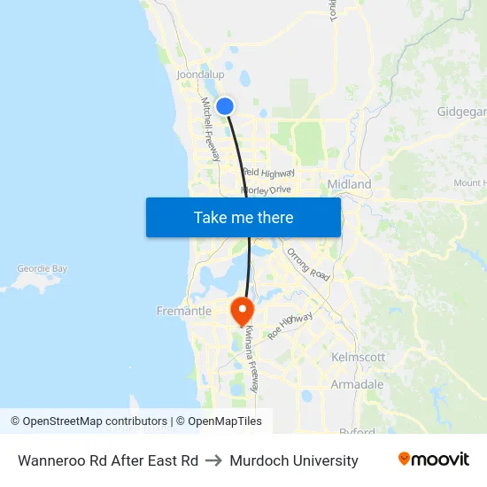 Wanneroo Rd After East Rd to Murdoch University map