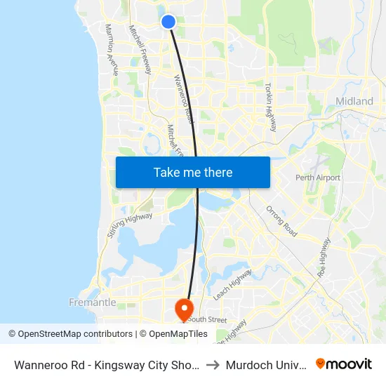 Wanneroo Rd - Kingsway City Shopping Ctr to Murdoch University map