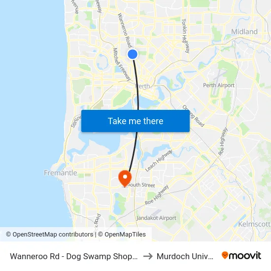 Wanneroo Rd - Dog Swamp Shopping Ctr to Murdoch University map
