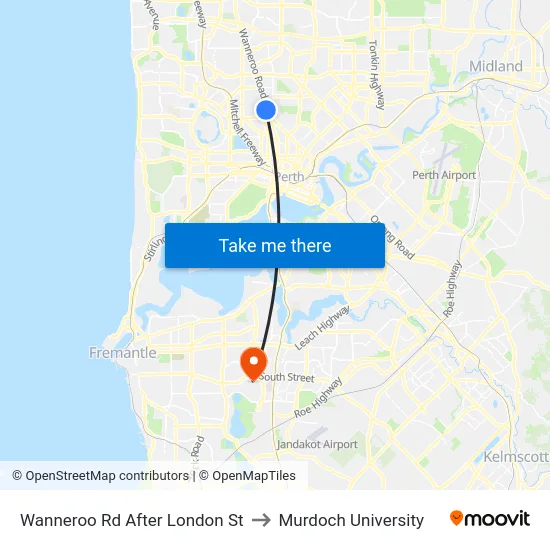 Wanneroo Rd After London St to Murdoch University map