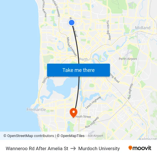Wanneroo Rd After Amelia St to Murdoch University map