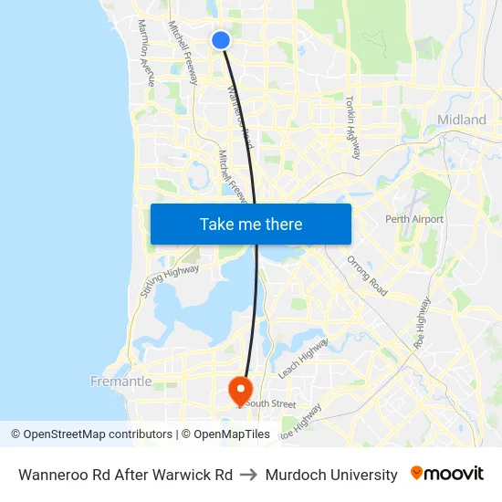 Wanneroo Rd After Warwick Rd to Murdoch University map