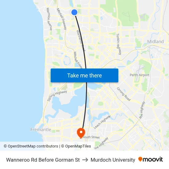 Wanneroo Rd Before Gorman St to Murdoch University map