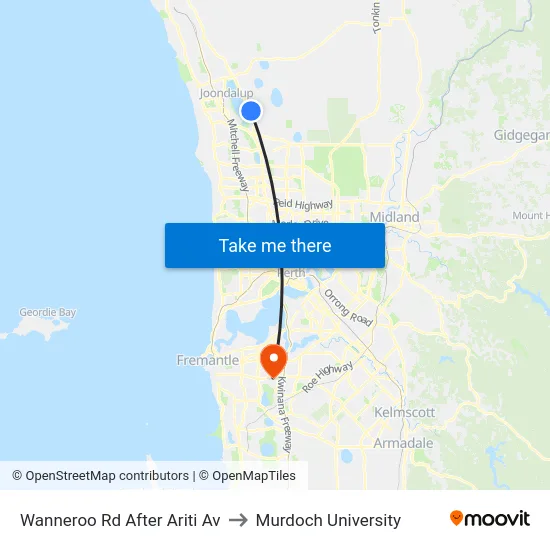 Wanneroo Rd After Ariti Av to Murdoch University map