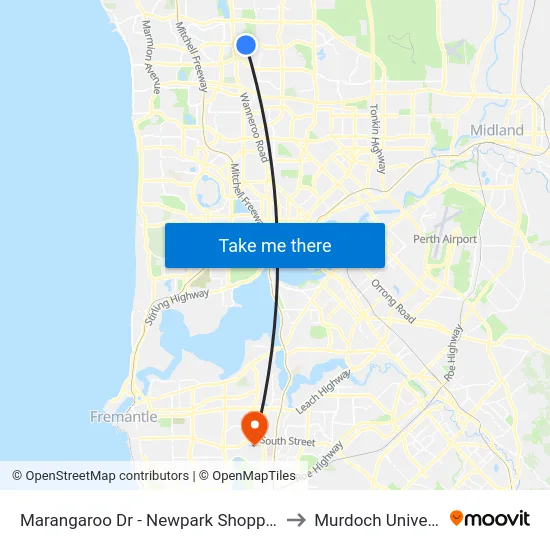 Marangaroo Dr - Newpark Shopping Ctr to Murdoch University map