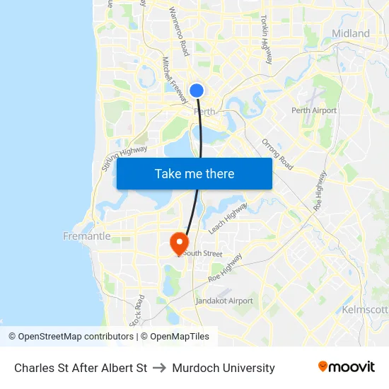 Charles St After Albert St to Murdoch University map