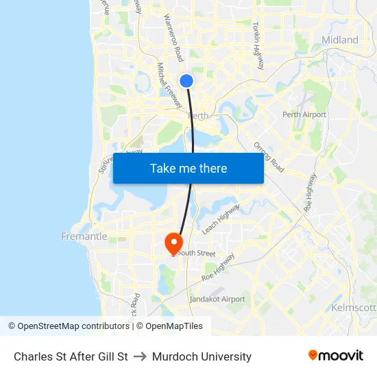 Charles St After Gill St to Murdoch University map