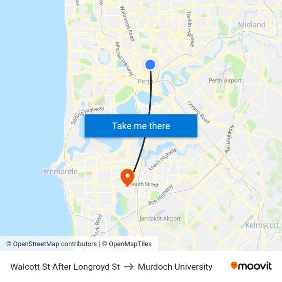 Walcott St After Longroyd St to Murdoch University map