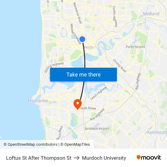 Loftus St After Thompson St to Murdoch University map