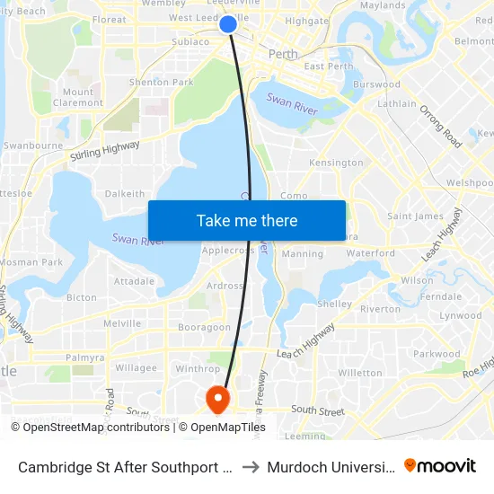Cambridge St After Southport St to Murdoch University map