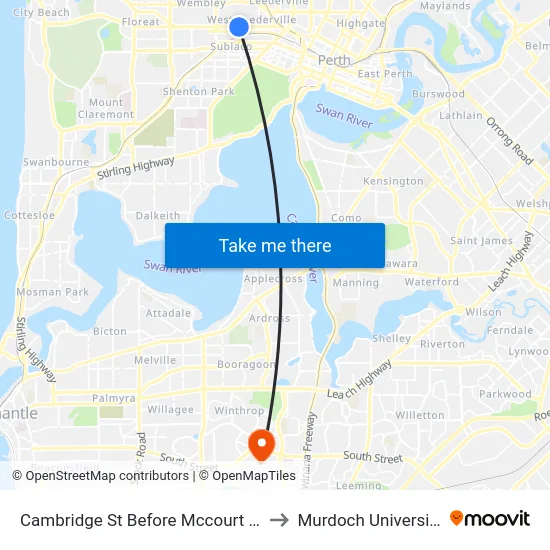 Cambridge St Before Mccourt St to Murdoch University map