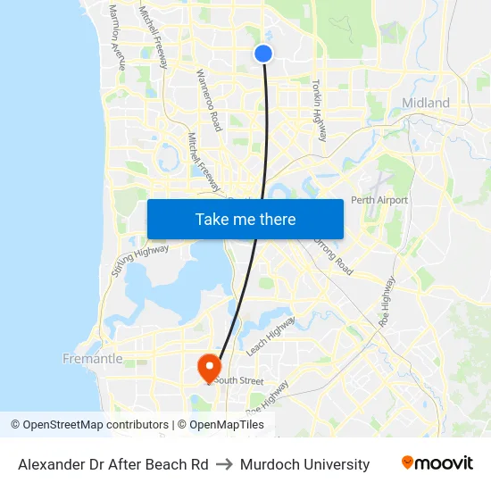 Alexander Dr After Beach Rd to Murdoch University map