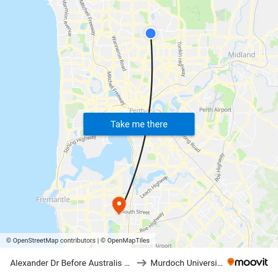 Alexander Dr Before Australis Av to Murdoch University map