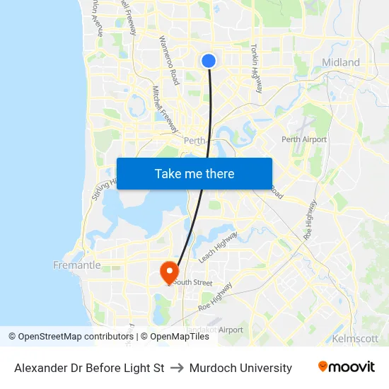 Alexander Dr Before Light St to Murdoch University map