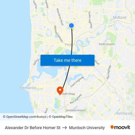 Alexander Dr Before Homer St to Murdoch University map