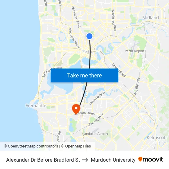 Alexander Dr Before Bradford St to Murdoch University map