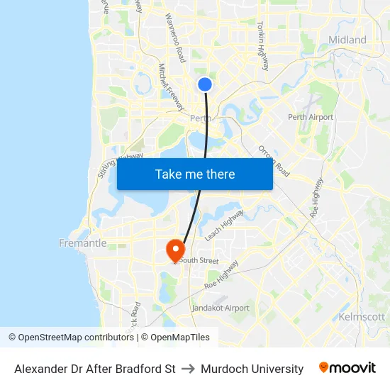 Alexander Dr After Bradford St to Murdoch University map